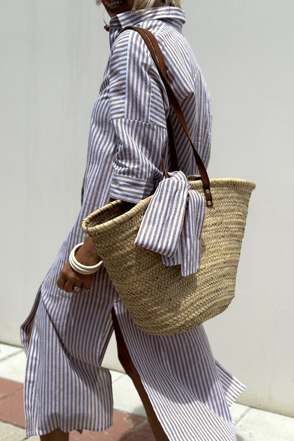Joyce | Striped Shirt Maxi Dress with V Neck and Long Sleeves