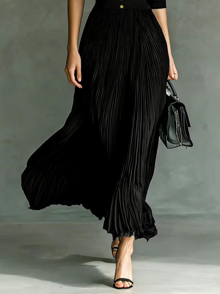 Leonora | Formal Maxi Dress with Lapel Collar and Pleated Skirt