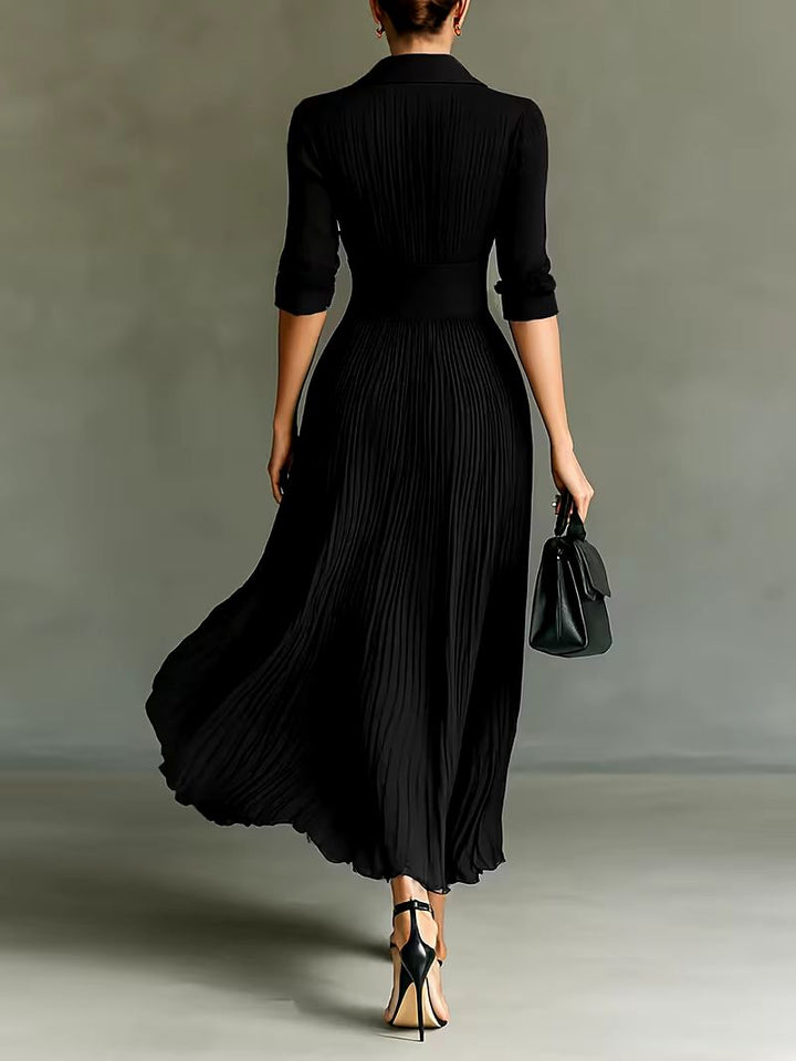Leonora | Formal Maxi Dress with Lapel Collar and Pleated Skirt