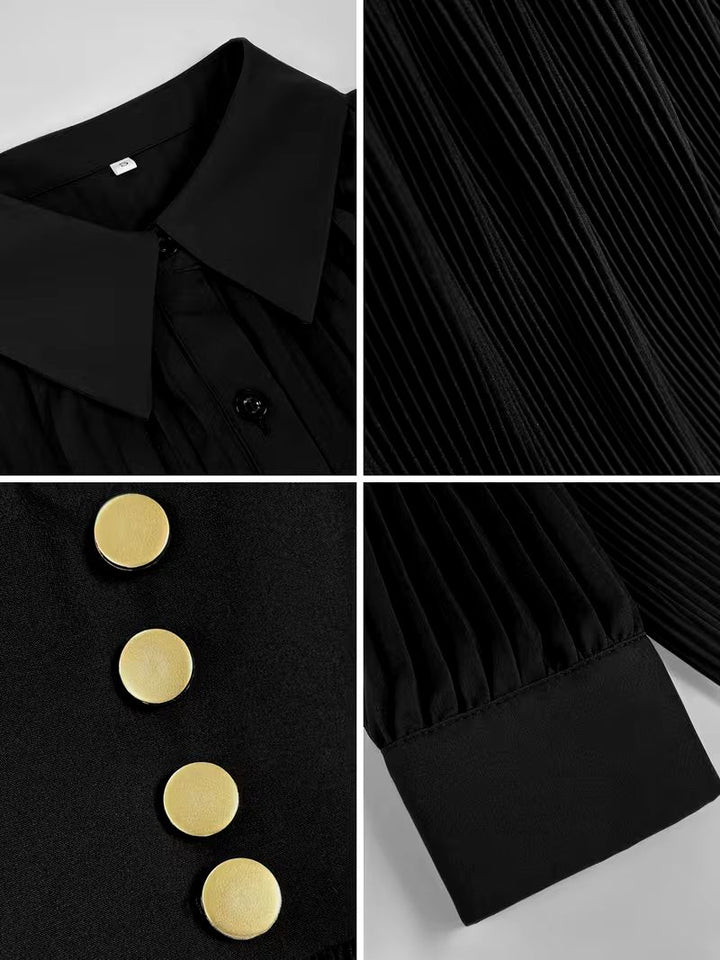 Leonora | Formal Maxi Dress with Lapel Collar and Pleated Skirt