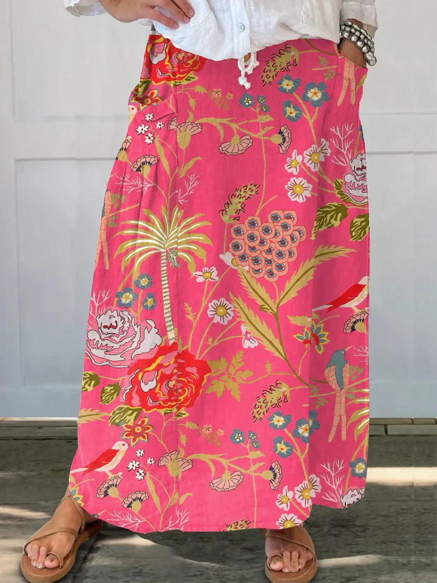 Margaret | Boho Floral Maxi Skirt with Elasticated Waist and Deep Pockets
