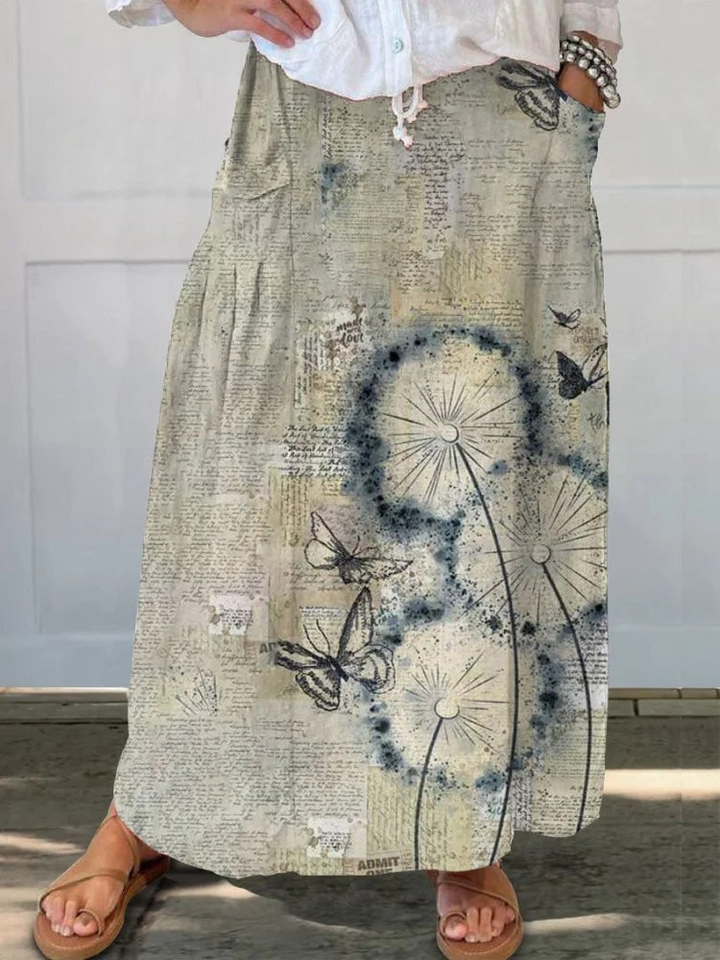 Margaret | Boho Floral Maxi Skirt with Elasticated Waist and Deep Pockets