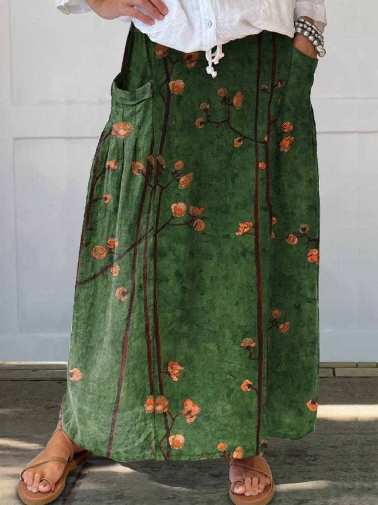 Margaret | Boho Floral Maxi Skirt with Elasticated Waist and Deep Pockets