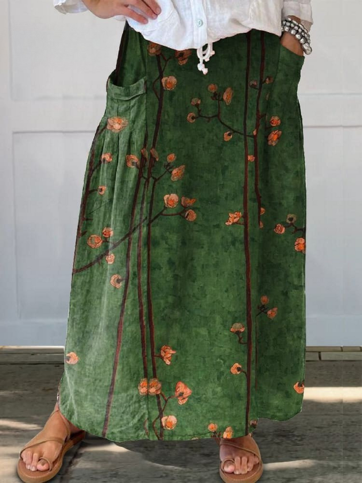 Margaret | Boho Floral Maxi Skirt with Elasticated Waist and Deep Pockets