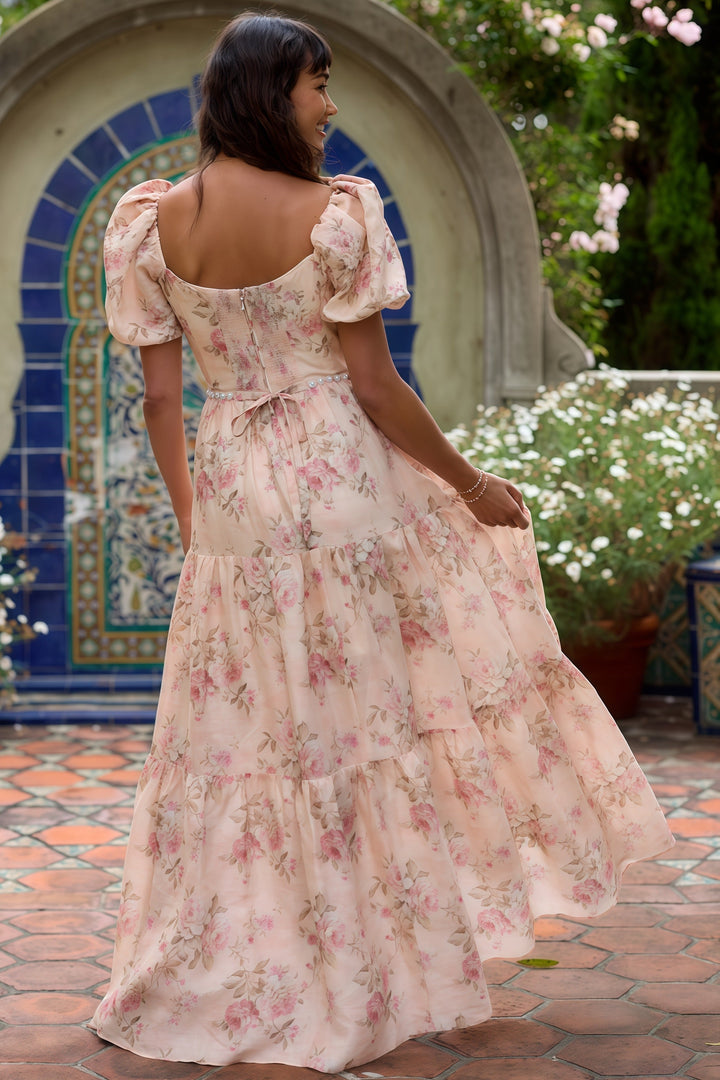 Margaux | Floral Maxi Dress with V Neck and Puff Sleeves