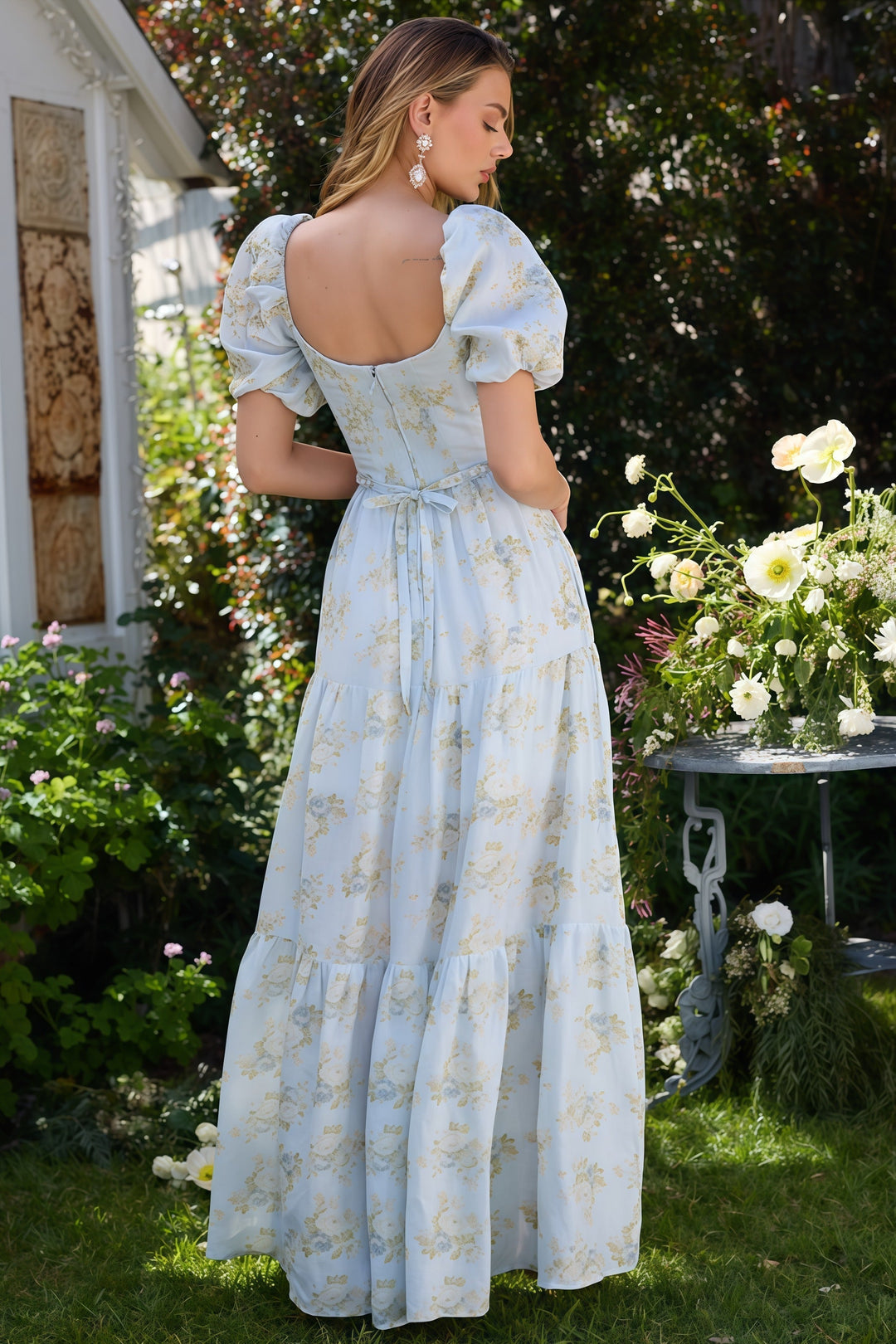 Margaux | Floral Maxi Dress with V Neck and Puff Sleeves