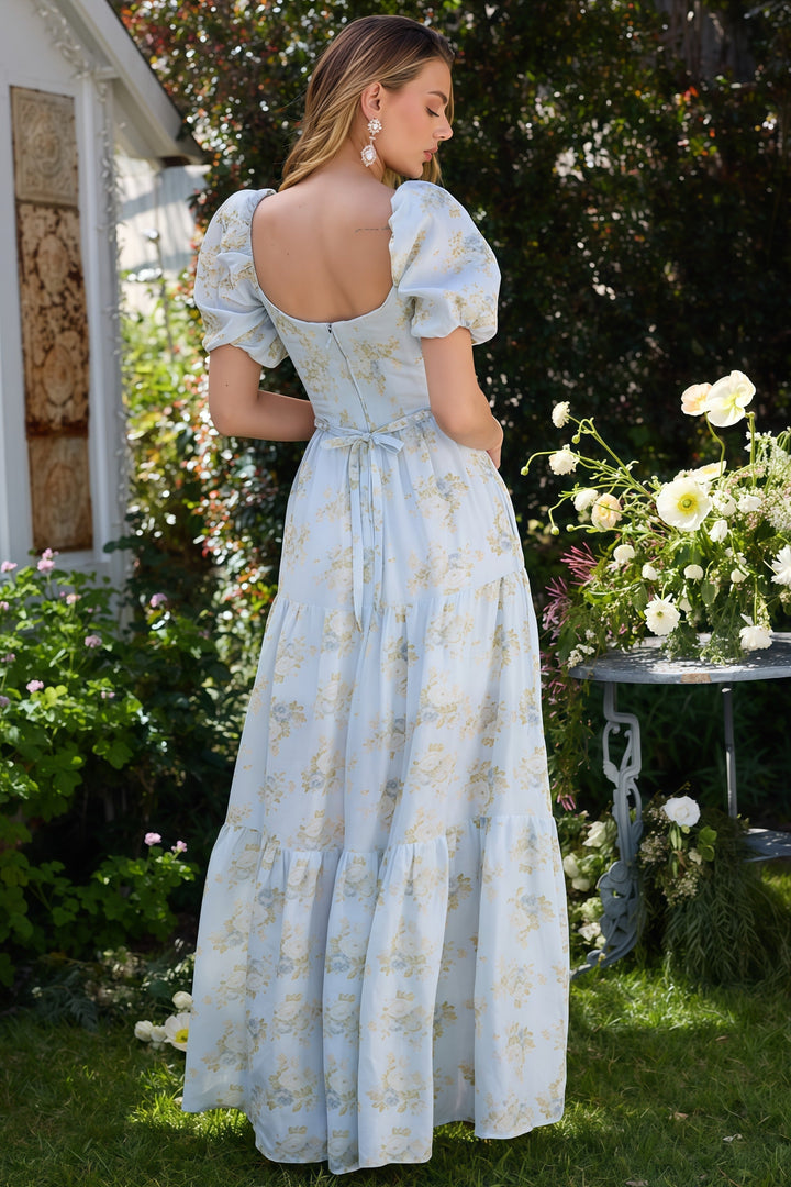Margaux | Floral Maxi Dress with V Neck and Puff Sleeves