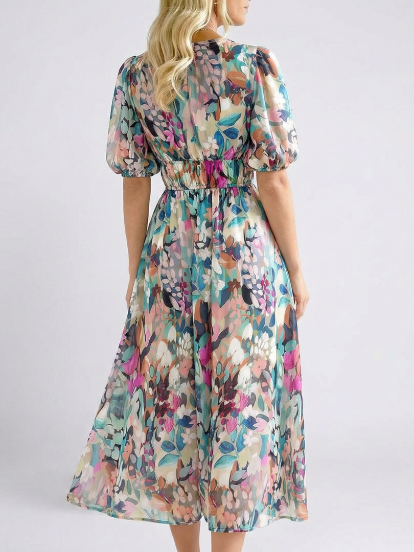 Margaux | Floral Maxi Sundress with V Neck and Gathered Waist