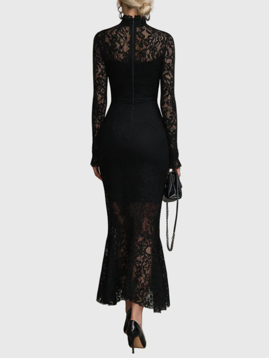 Martha | Lace Fishtail Maxi Dress with Turtleneck and Long Sleeves