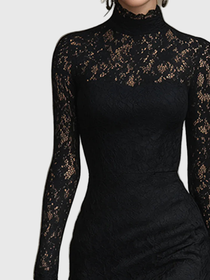 Martha | Lace Fishtail Maxi Dress with Turtleneck and Long Sleeves