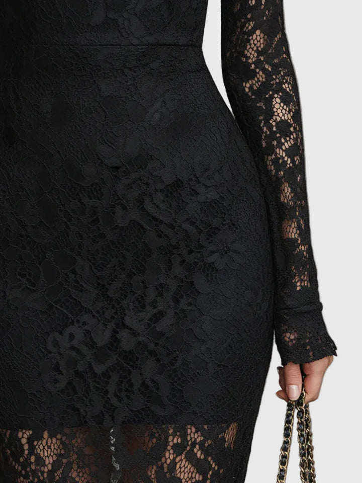 Martha | Lace Fishtail Maxi Dress with Turtleneck and Long Sleeves