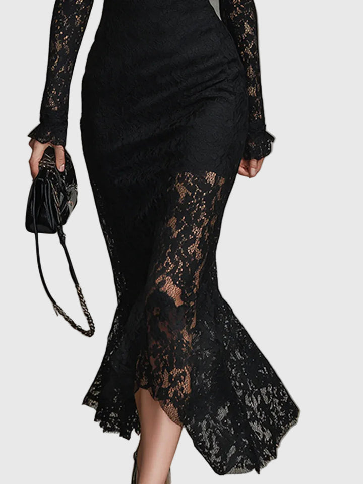 Martha | Lace Fishtail Maxi Dress with Turtleneck and Long Sleeves