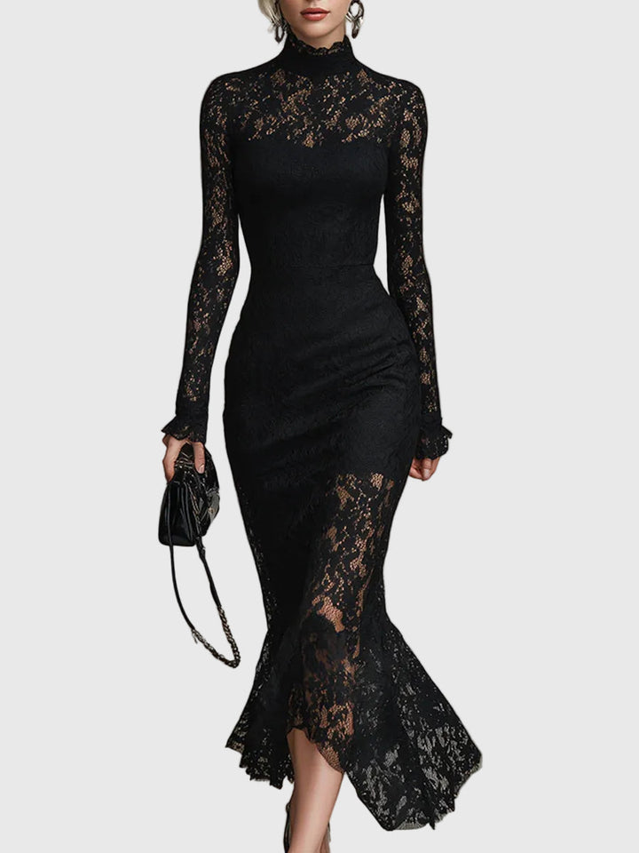 Martha | Lace Fishtail Maxi Dress with Turtleneck and Long Sleeves