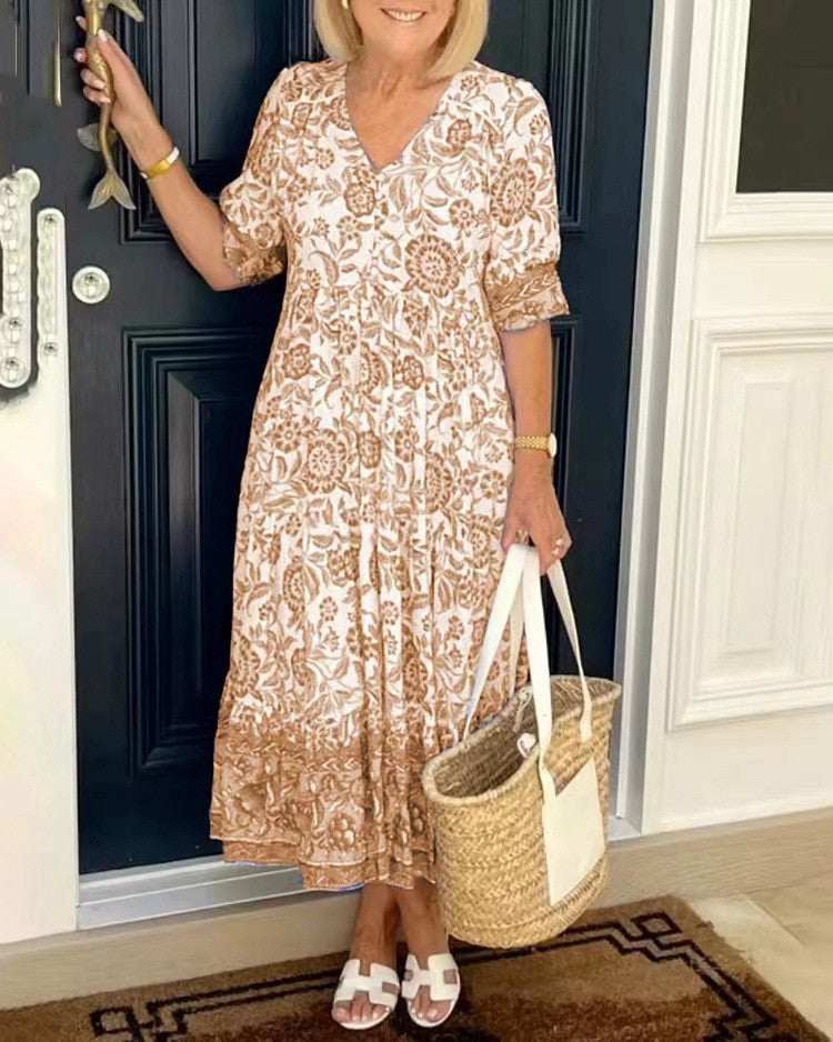 Nancy | Floral Wrap Maxi Dress with V Neck and Short Sleeves