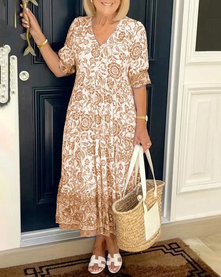 Nancy | Floral Wrap Maxi Dress with V Neck and Short Sleeves