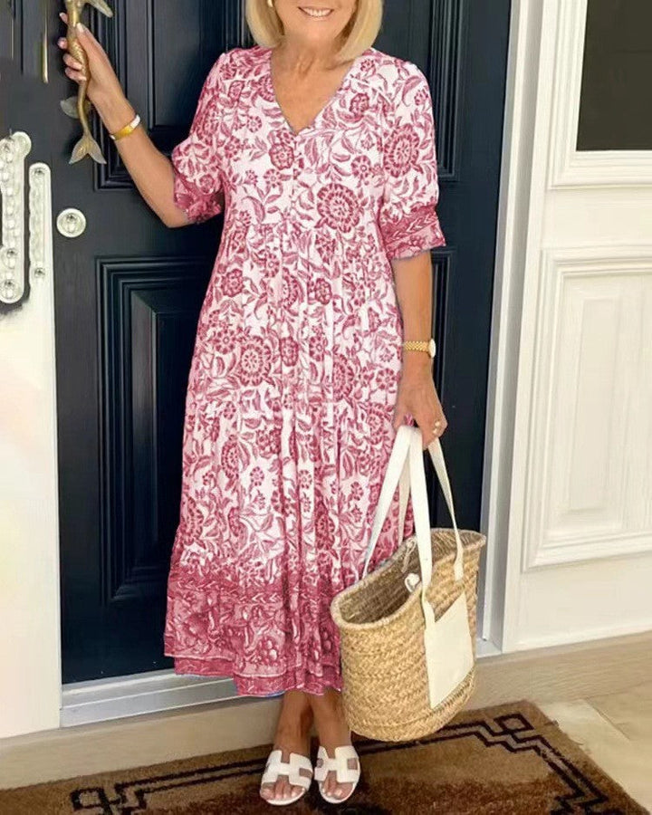 Nancy | Floral Wrap Maxi Dress with V Neck and Short Sleeves