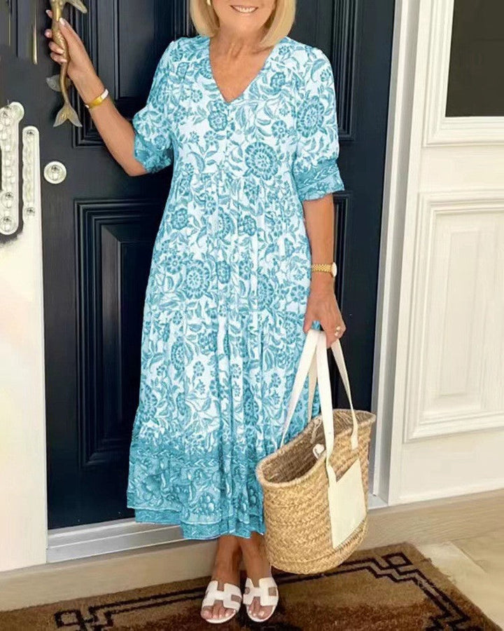 Nancy | Floral Wrap Maxi Dress with V Neck and Short Sleeves