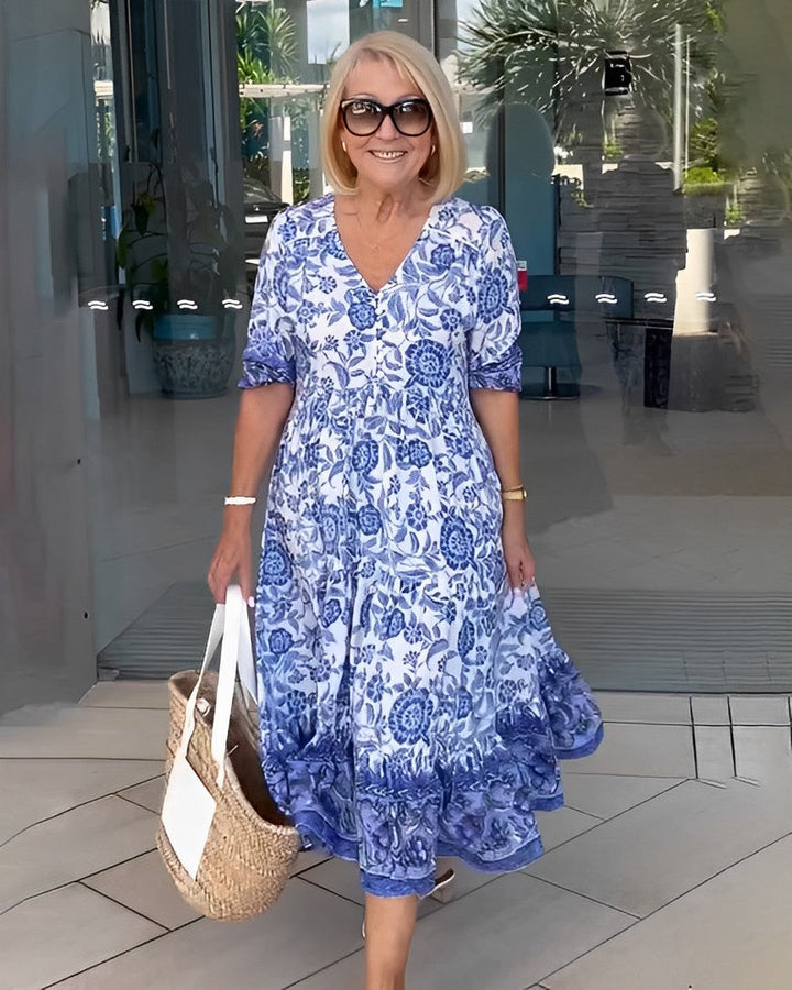 Nancy | Floral Wrap Maxi Dress with V Neck and Short Sleeves