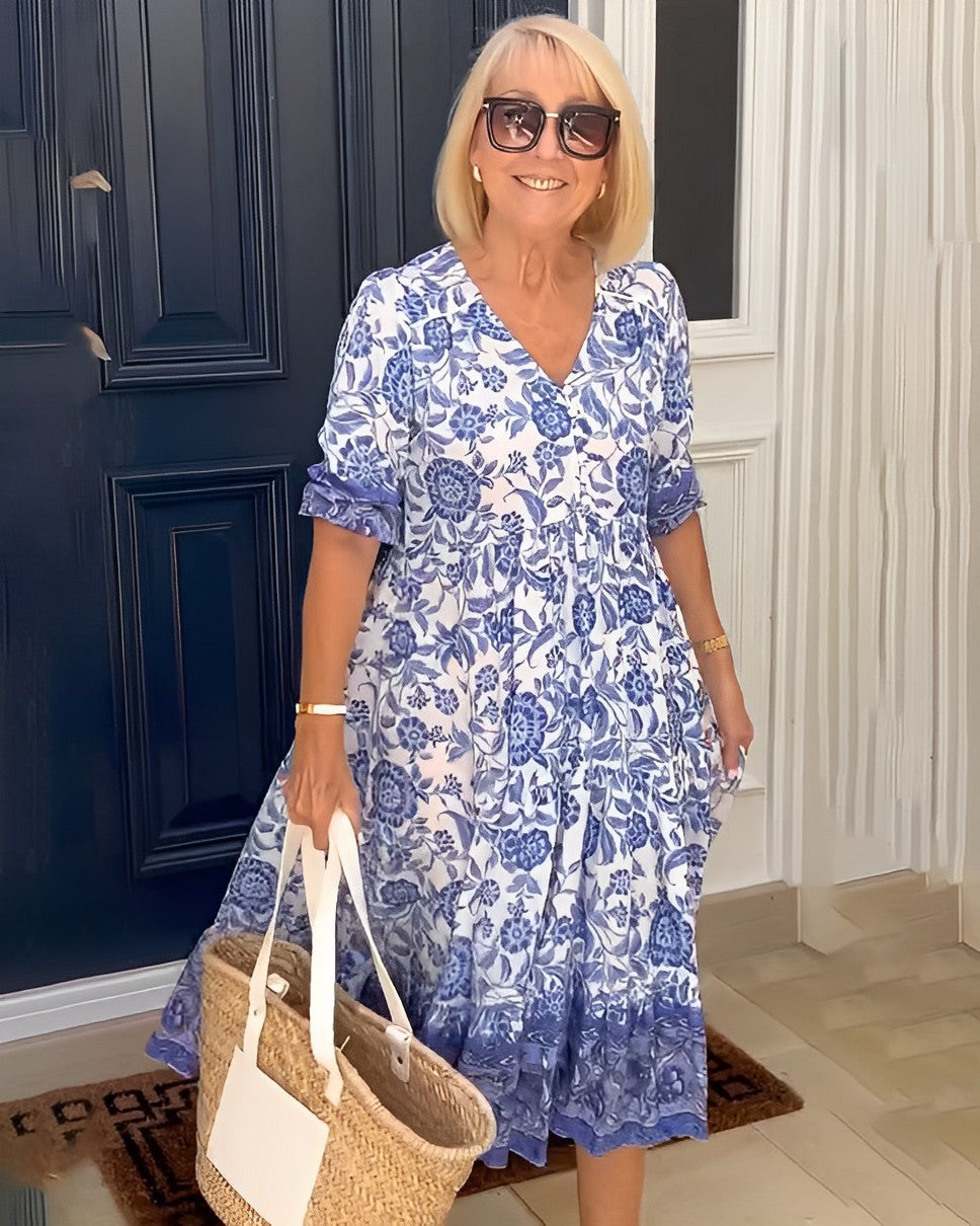 Nancy | Floral Wrap Maxi Dress with V Neck and Short Sleeves