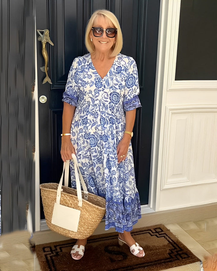 Nancy | Floral Wrap Maxi Dress with V Neck and Short Sleeves