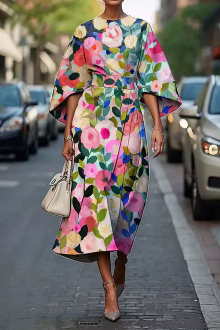 Patricia | Floral Wrap Maxi Dress with Kimono Sleeves and Defined Waist