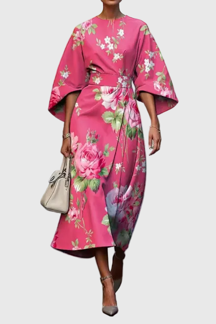 Patricia | Floral Wrap Maxi Dress with Kimono Sleeves and Defined Waist