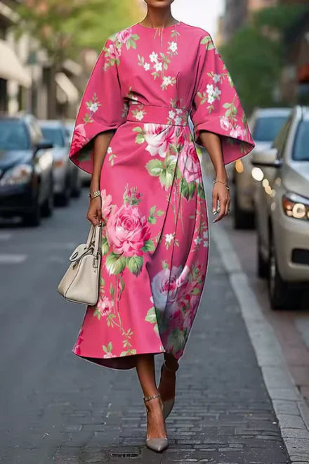 Patricia | Floral Wrap Maxi Dress with Kimono Sleeves and Defined Waist