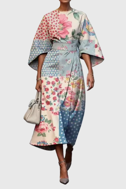 Patricia | Floral Wrap Maxi Dress with Kimono Sleeves and Defined Waist
