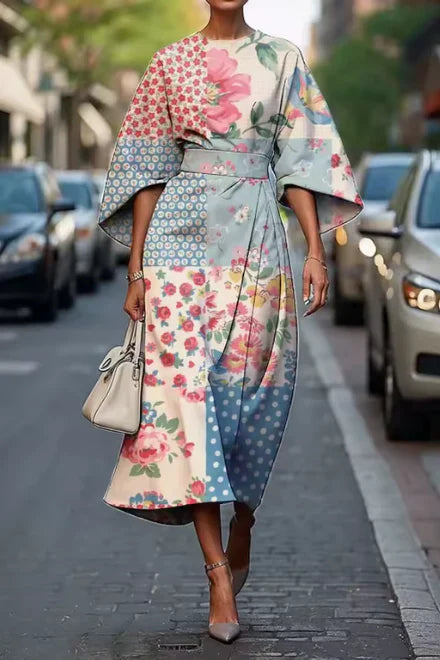 Patricia | Floral Wrap Maxi Dress with Kimono Sleeves and Defined Waist