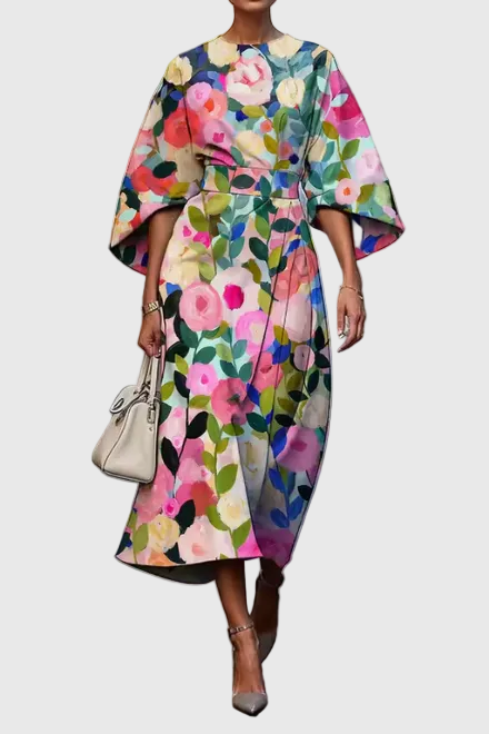 Patricia | Floral Wrap Maxi Dress with Kimono Sleeves and Defined Waist