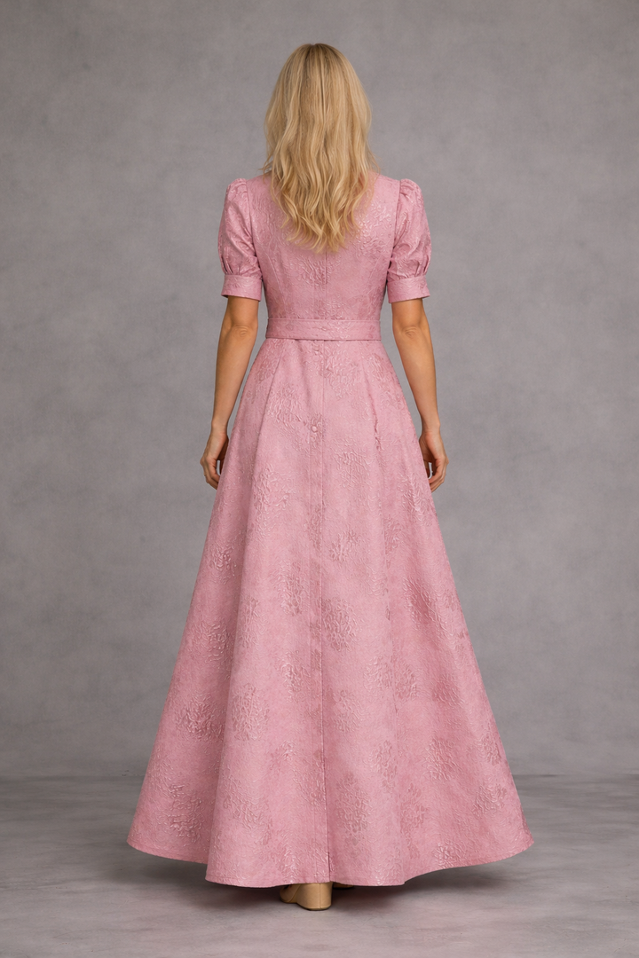 Pauline | Wedding Guest Shirt Maxi Dress with Belt and Puff Sleeves