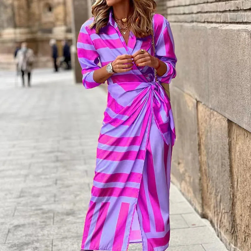 Rhonda | Shirt Midi Wrap Dress with Collar and Three Quarter Sleeves