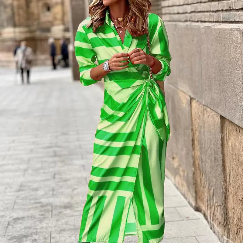Rhonda | Shirt Midi Wrap Dress with Collar and Three Quarter Sleeves