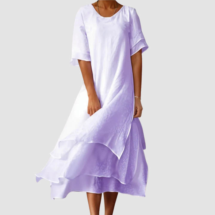 Roberta | Solid Layered Maxi Sundress with Round Neck and Short Sleeves