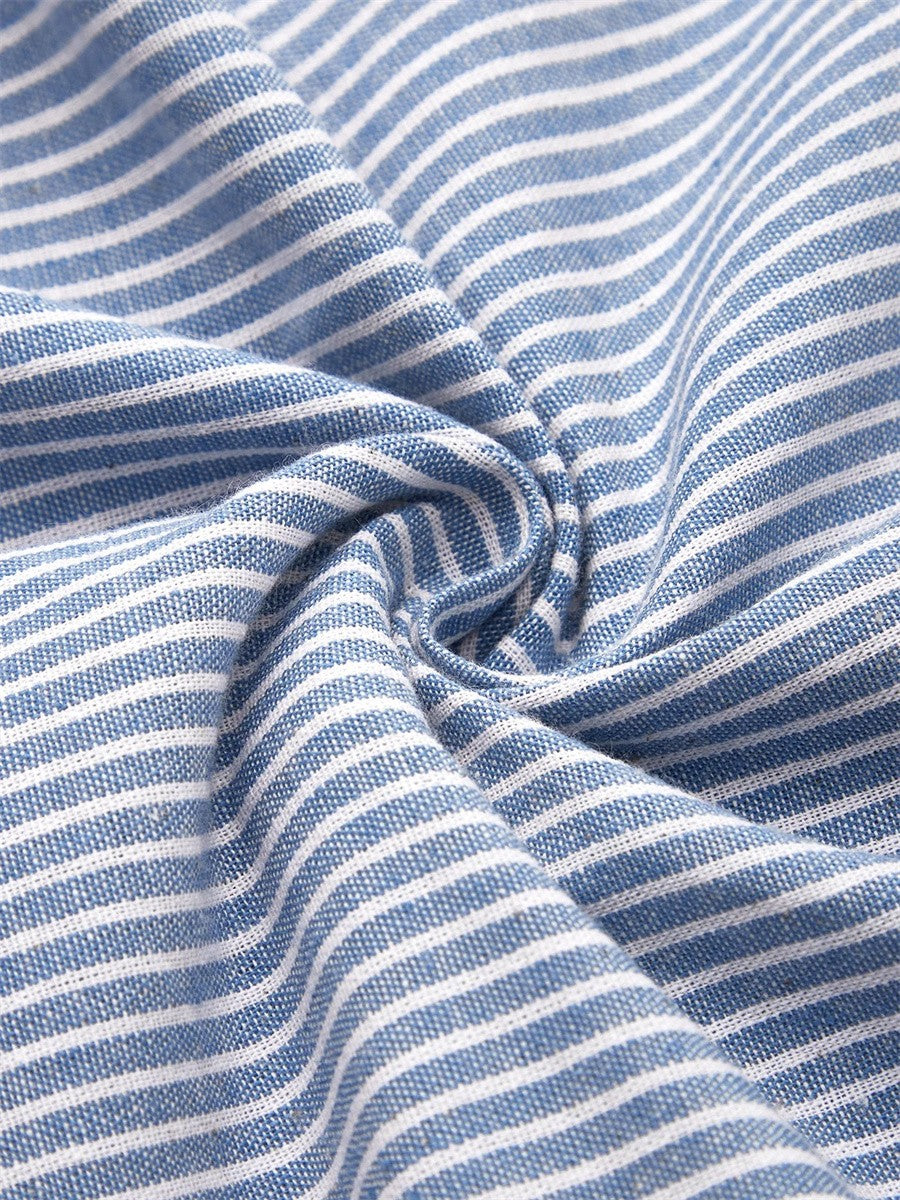 Sandra | Striped Summer Shirt Midi Dress with Round Neck and Pockets