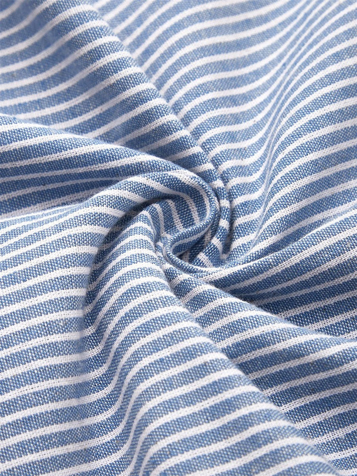Sandra | Striped Summer Shirt Midi Dress with Round Neck and Pockets