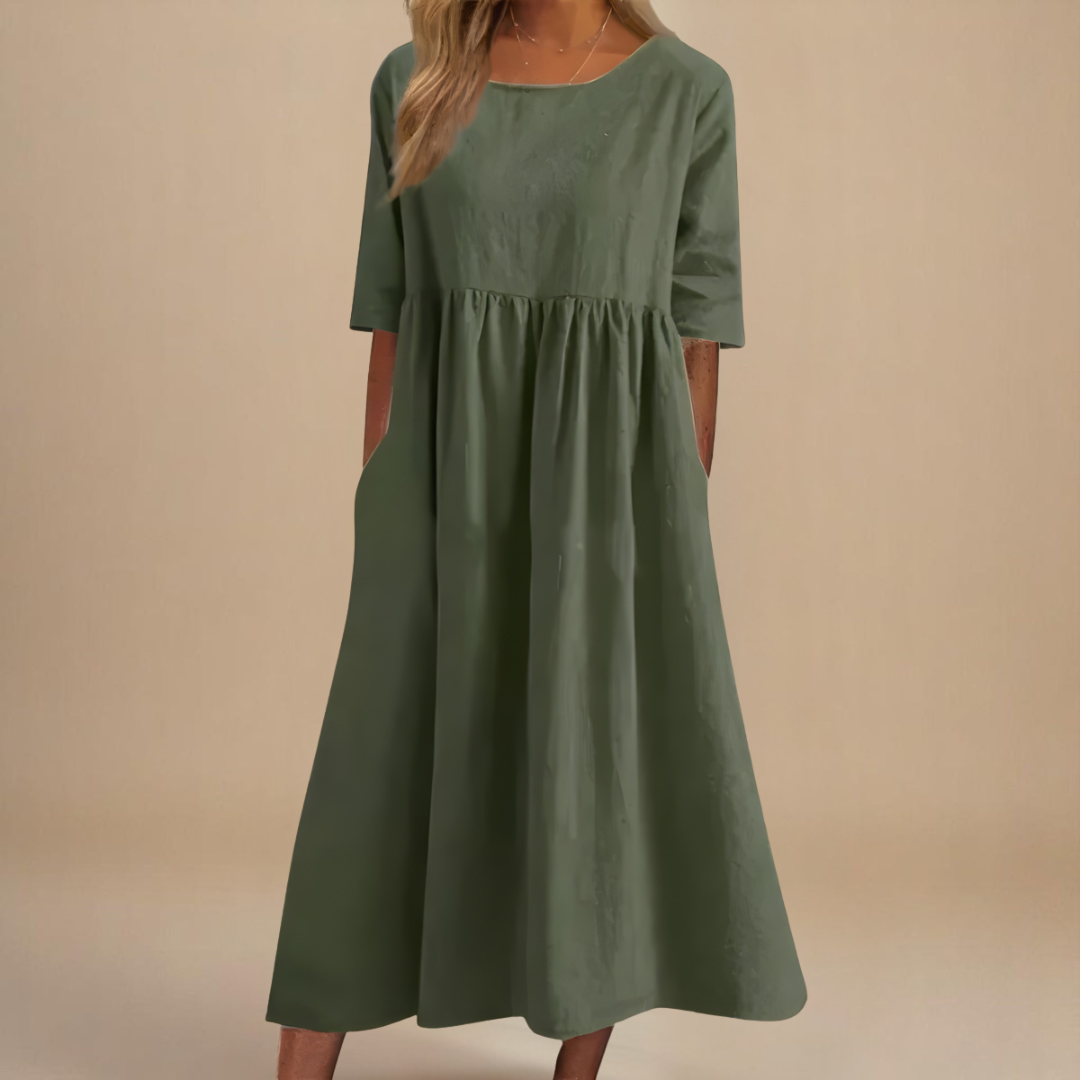 Sandra | Summer Midi Dress with Round Neck and Three Quarter Sleeves
