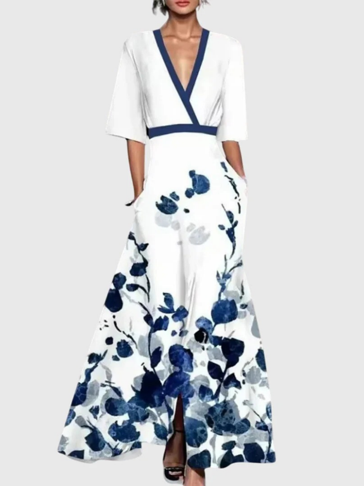 Sharon | Floral Wrap Maxi Dress with V Neck and Flutter Sleeves