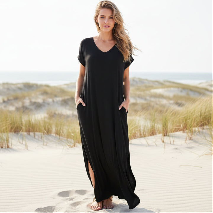 Shirley | Summer Maxi Dress with V Neck and Short Sleeves
