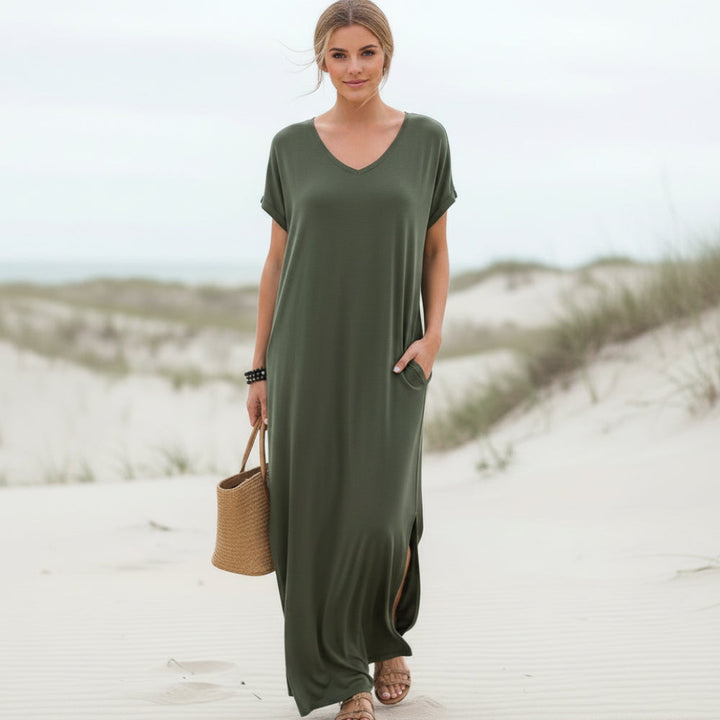 Shirley | Summer Maxi Dress with V Neck and Short Sleeves
