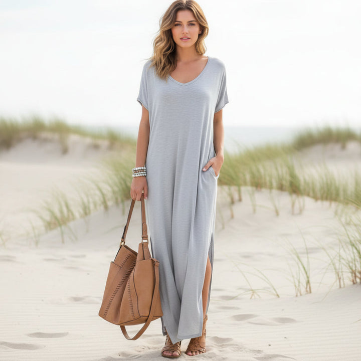Shirley | Summer Maxi Dress with V Neck and Short Sleeves