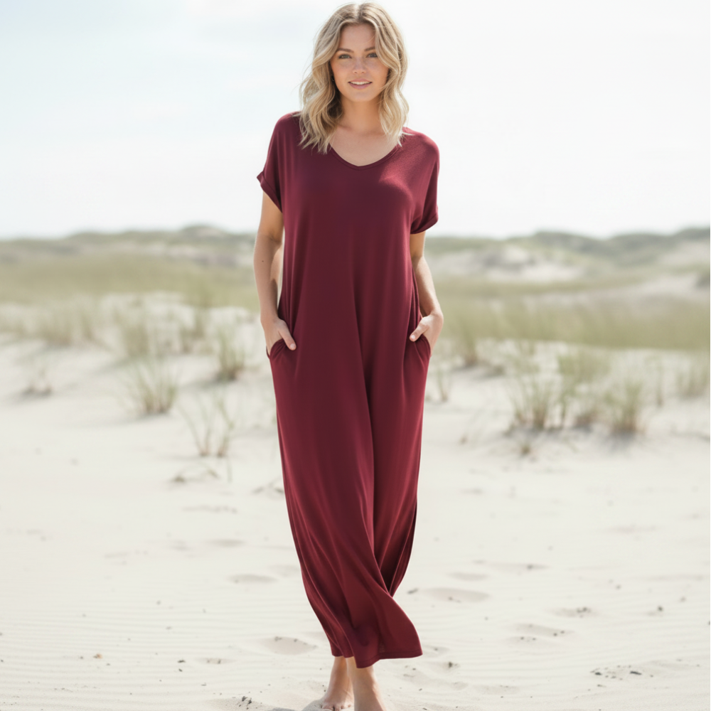 Shirley | Summer Maxi Dress with V Neck and Short Sleeves