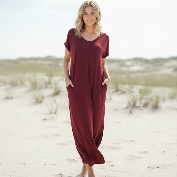Shirley | Summer Maxi Dress with V Neck and Short Sleeves