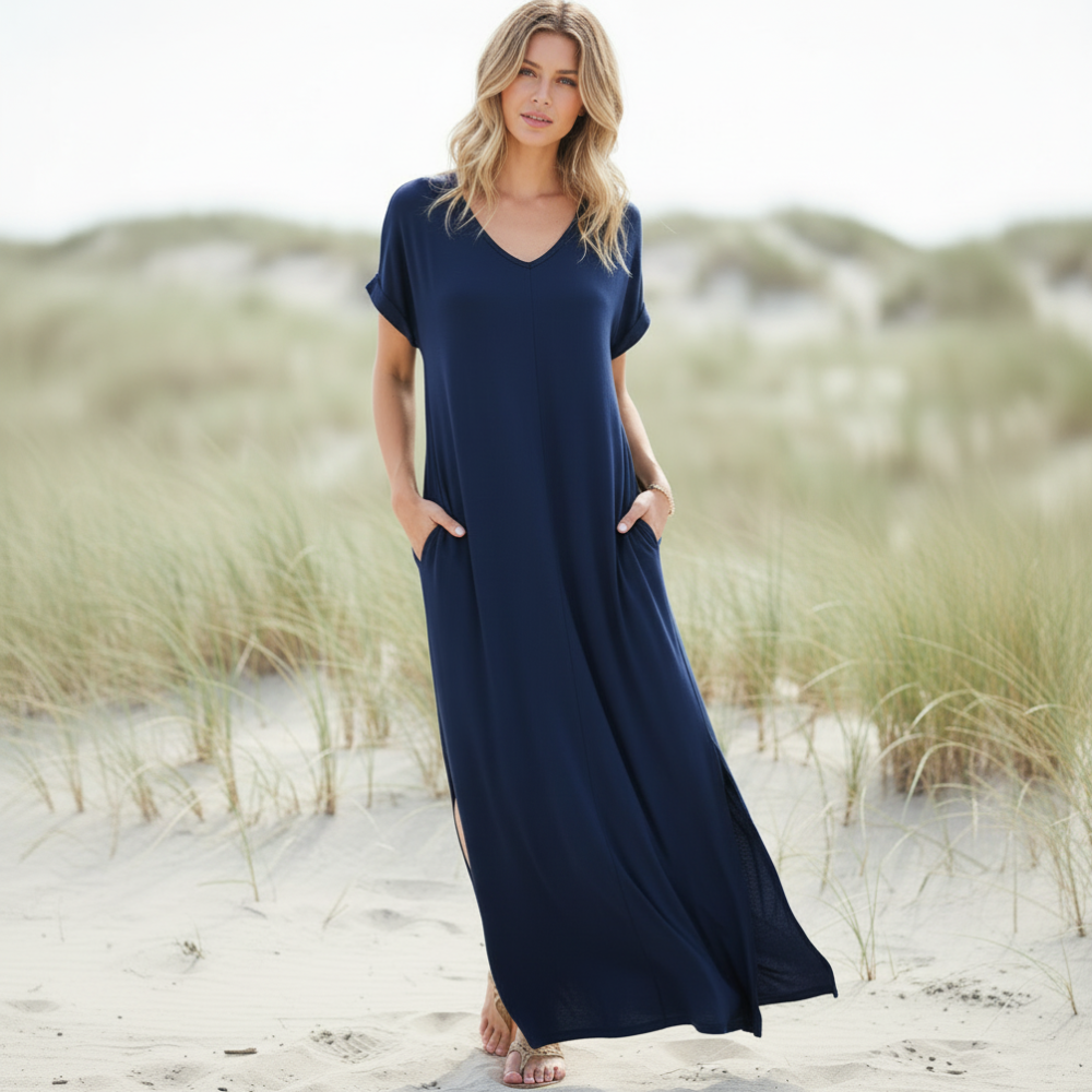 Shirley | Summer Maxi Dress with V Neck and Short Sleeves