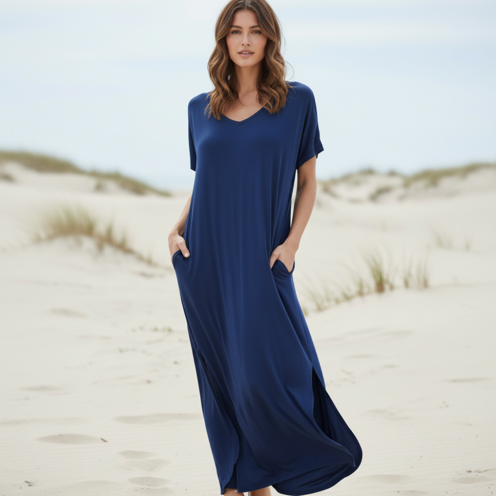 Shirley | Summer Maxi Dress with V Neck and Short Sleeves
