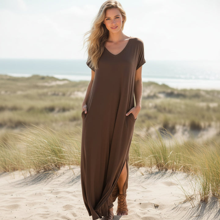 Shirley | Summer Maxi Dress with V Neck and Short Sleeves