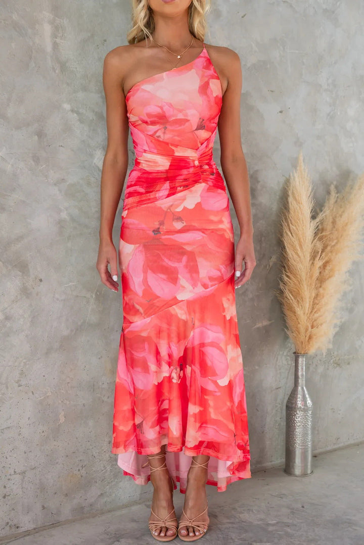 Simone | Floral Maxi Dress with One Shoulder Neckline and Asymmetric Hem