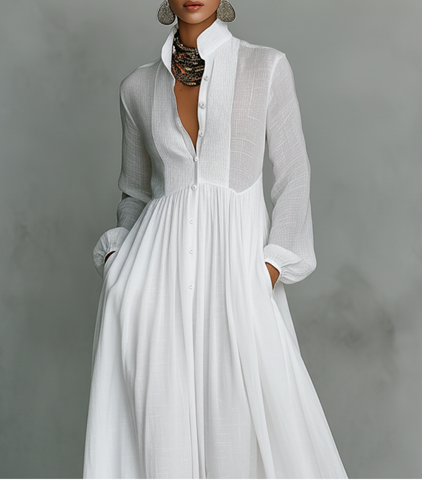 Sylvia | Shirt Maxi Dress with Button Front and Long Sleeves