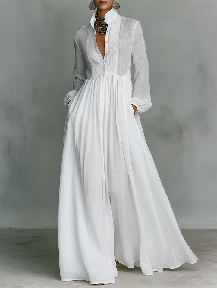 Sylvia | Shirt Maxi Dress with Button Front and Long Sleeves
