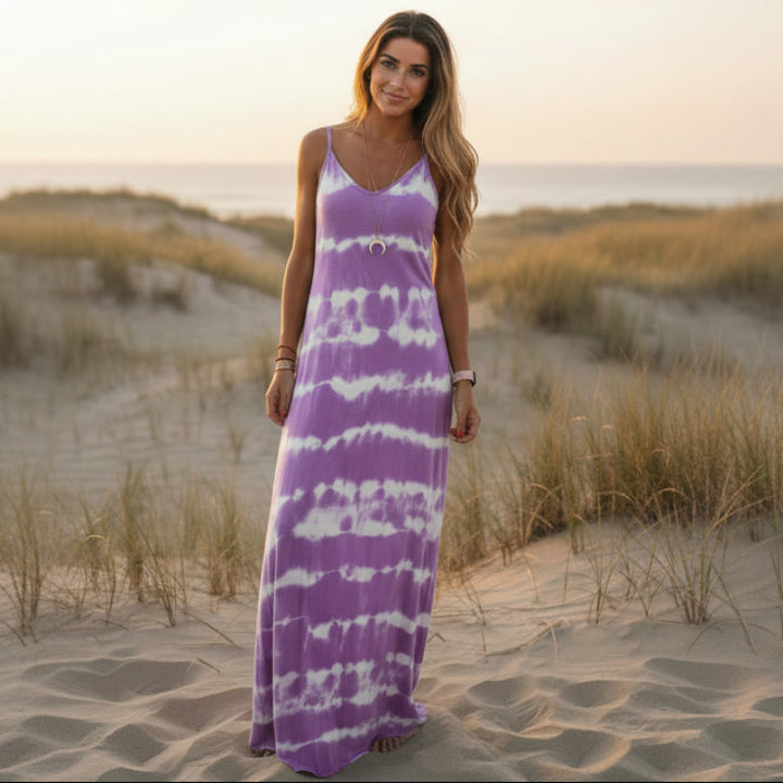 Vivian | Tie-Dye Maxi Sundress with V Neck and Spaghetti Straps